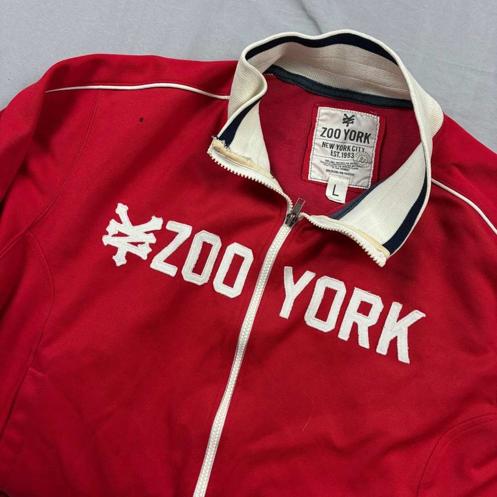 Zoo York Track Jacket Large Red White Zip Up 93 Graphic Streetwear Skate Varsity